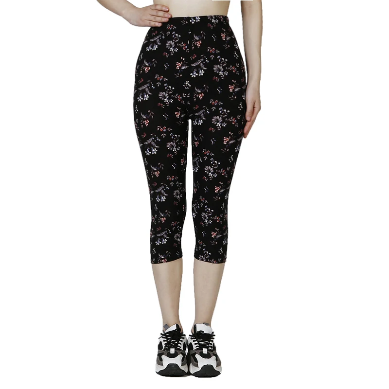 QR79 Summer Cropped Pants, Floral Print, Summer Leggings, Soft and Elastic WOMEN\'S Sports Pants