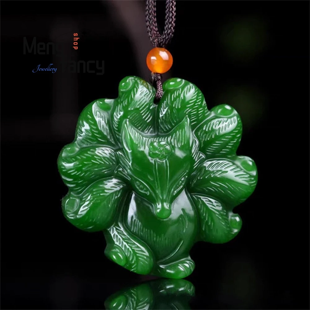 

Natural Hetian Jade Purple Smoke Clear Water Seven Colors Nine-Tailed Fox Spirit Pendant Exquisite Fashion Jewelry Holiday Gifts