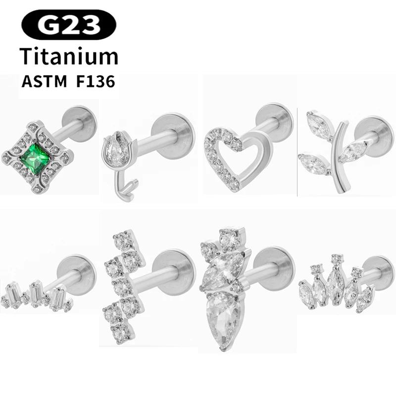 1PC G23 Titanium Horse's Eye CZ Crown Cartilage Earring Internal Thread Flat Back Helix Tragus Stud Nose Lobe Piercing Jewelry