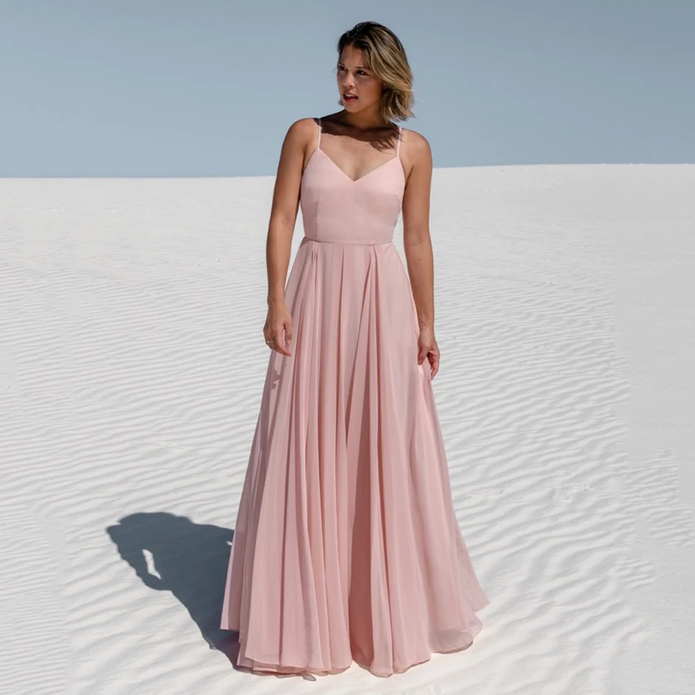 

Formal Party Dresses for Beach Spaghetti Straps V Neck A Line Summer Evening Gowns for Women 2025 Sleeveless Chiffon Prom Dress