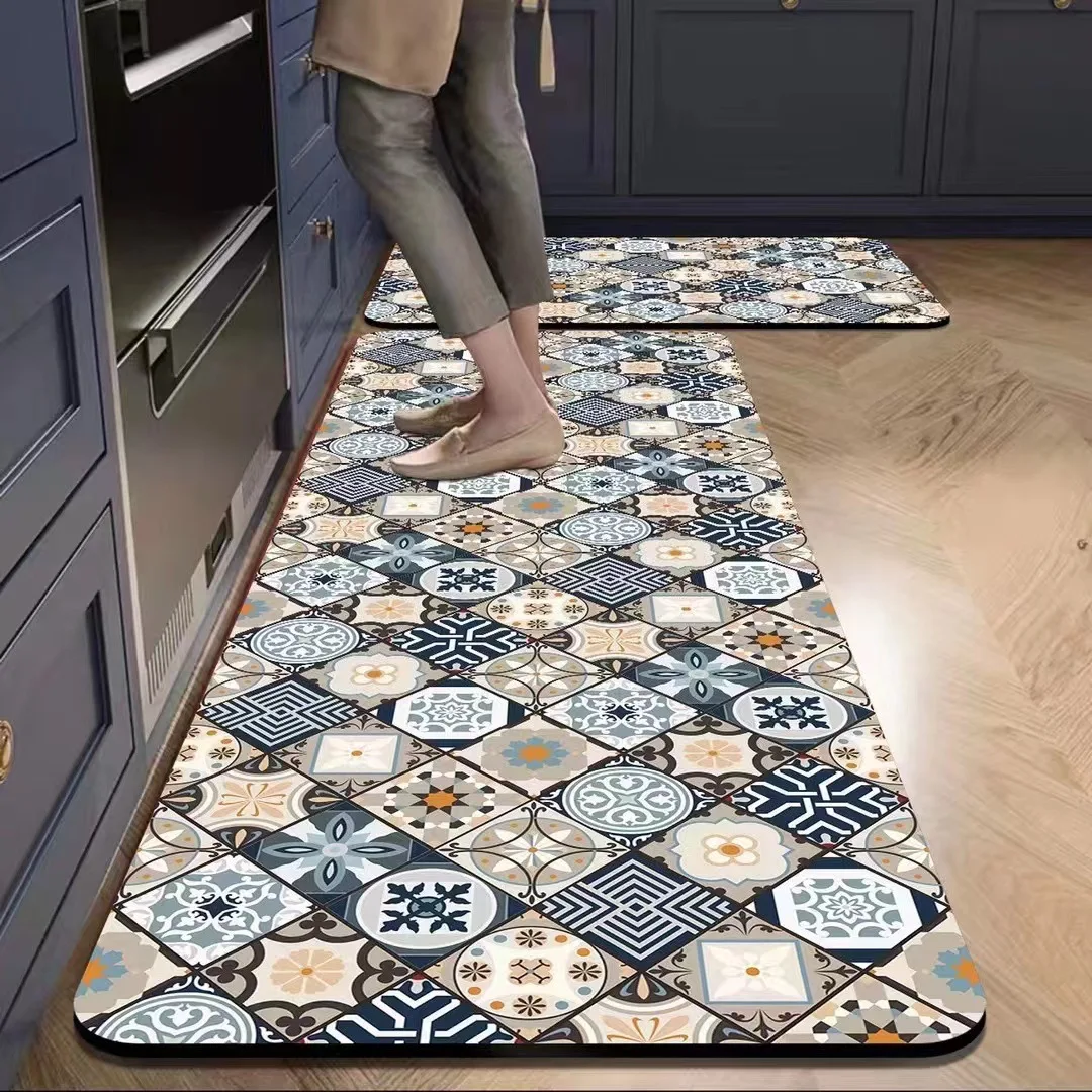 VIKAMA American Retro Kitchen Mat, Soft and Non-slip Entrance Door Mat, Corridor and Laundry Room Carpet, Home Decoration