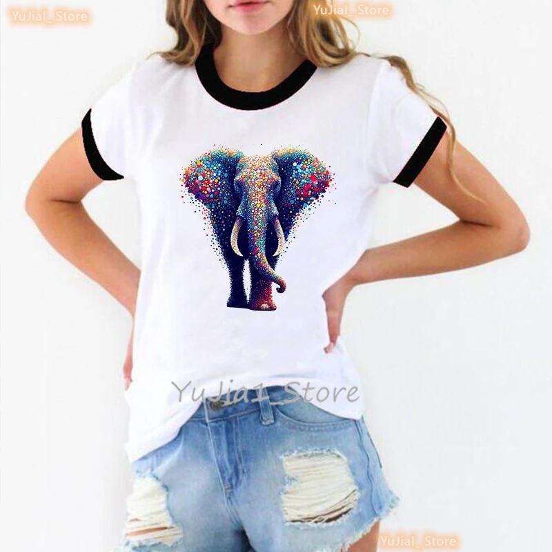 Camiseta con estampado de elefante de acuarela para mujer, camiseta de manga corta a la moda de verano, ropa Harajuku Kawaii, camiseta blanca