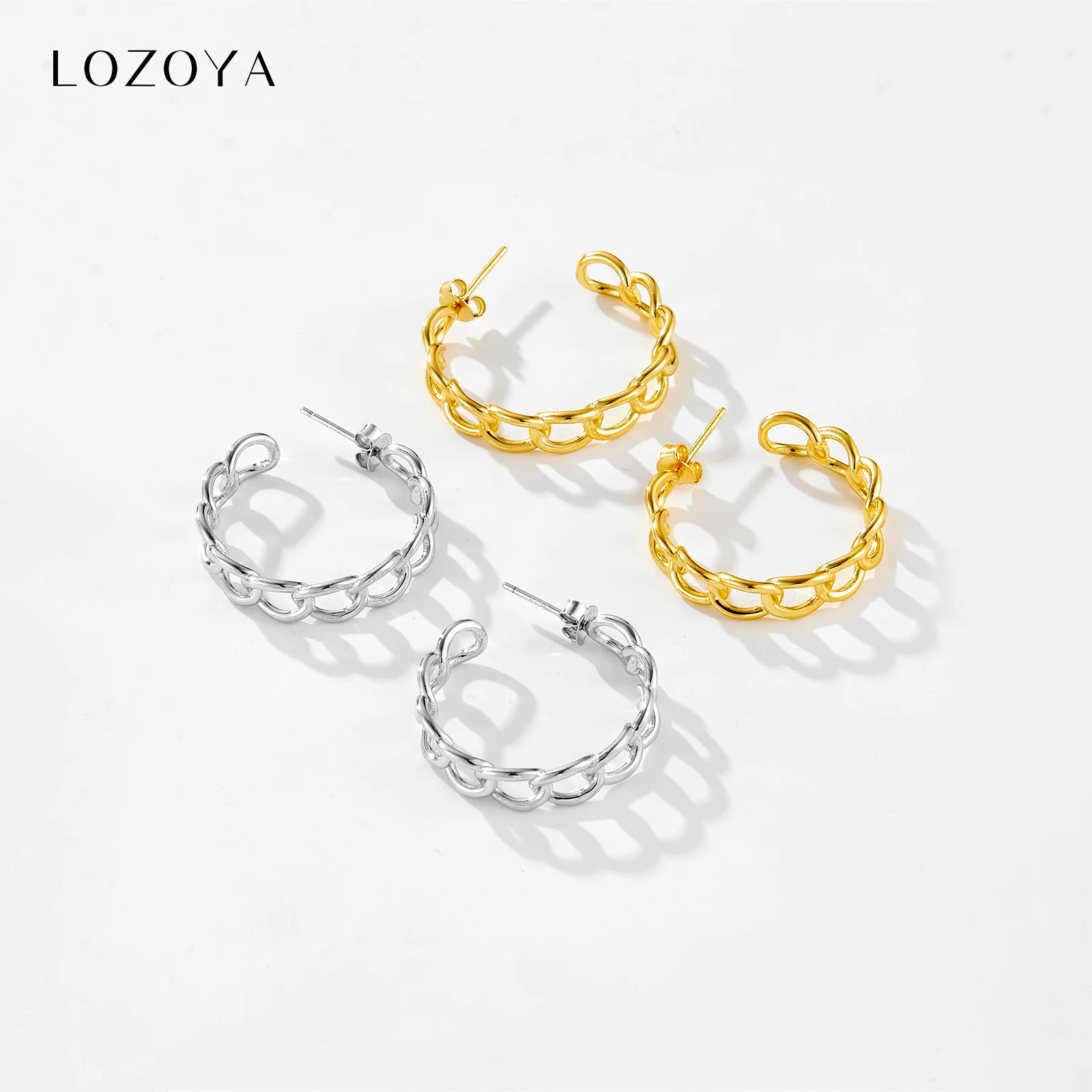 

LOZOYA 925 Sterling Silver 25mm Lock Chain Hoops Big Circle Round Plain Huggies Women 2026 Fashion Rock Punk Jewelry