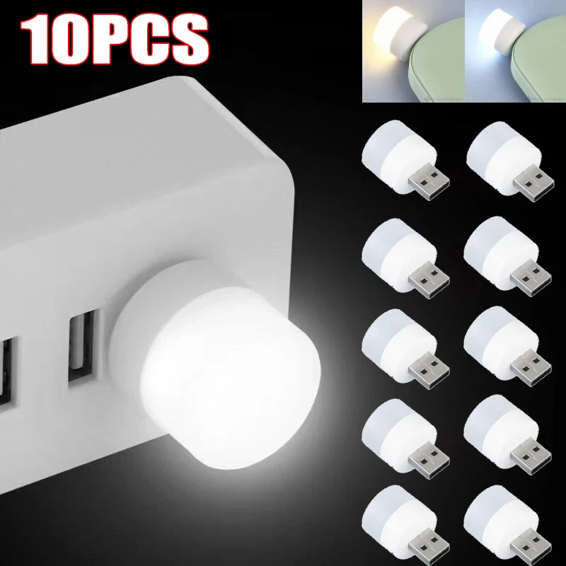 10PCS Mini USB Plug Lamp Portable 5V Eye Protection Book Light per Computer Mobile Power Charging USB piccola luce notturna a LED