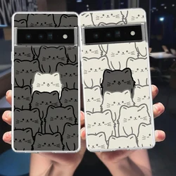 Cute Cartoon Black Cat Phone Case For Google Pixel 9 8 7 6 Pro XL 8A 7A 6A 5 4 5A 4A 3A XL 5G soft Silicone Clear TPU Cover