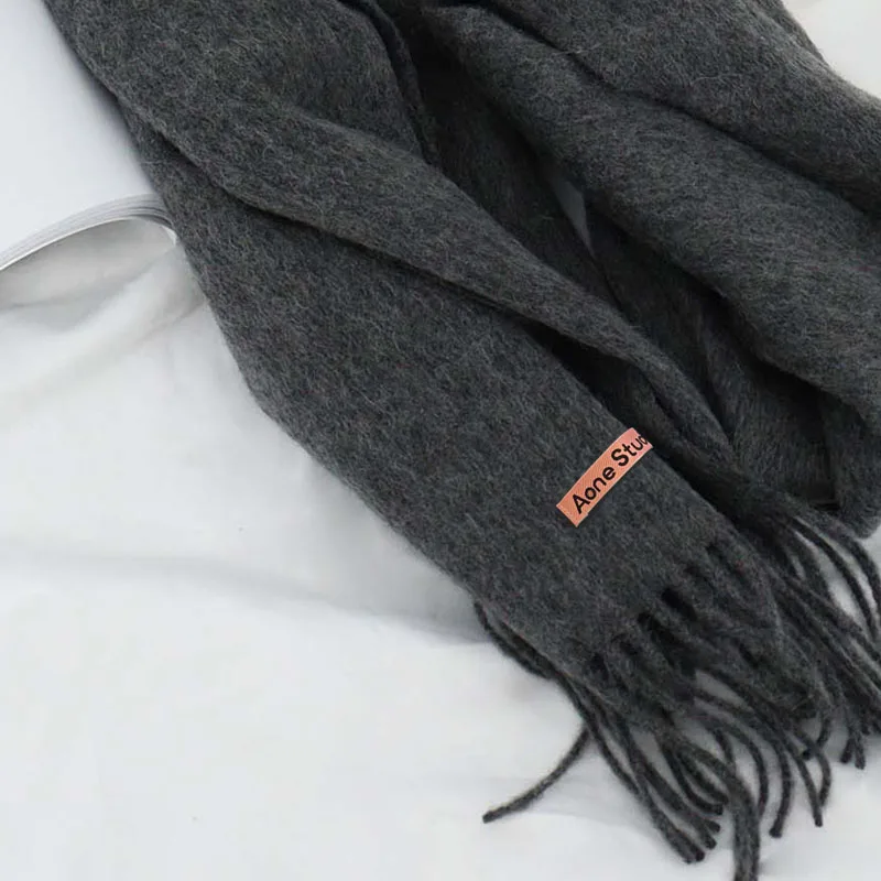 وشاح من الصوف الحقيقي للنساء والرجال بلون عادي الكشمير الباشمينا شال يلتف العلامة التجارية الفاخرة الإناث شتاء دافئ 100% أوشحة صوف #3