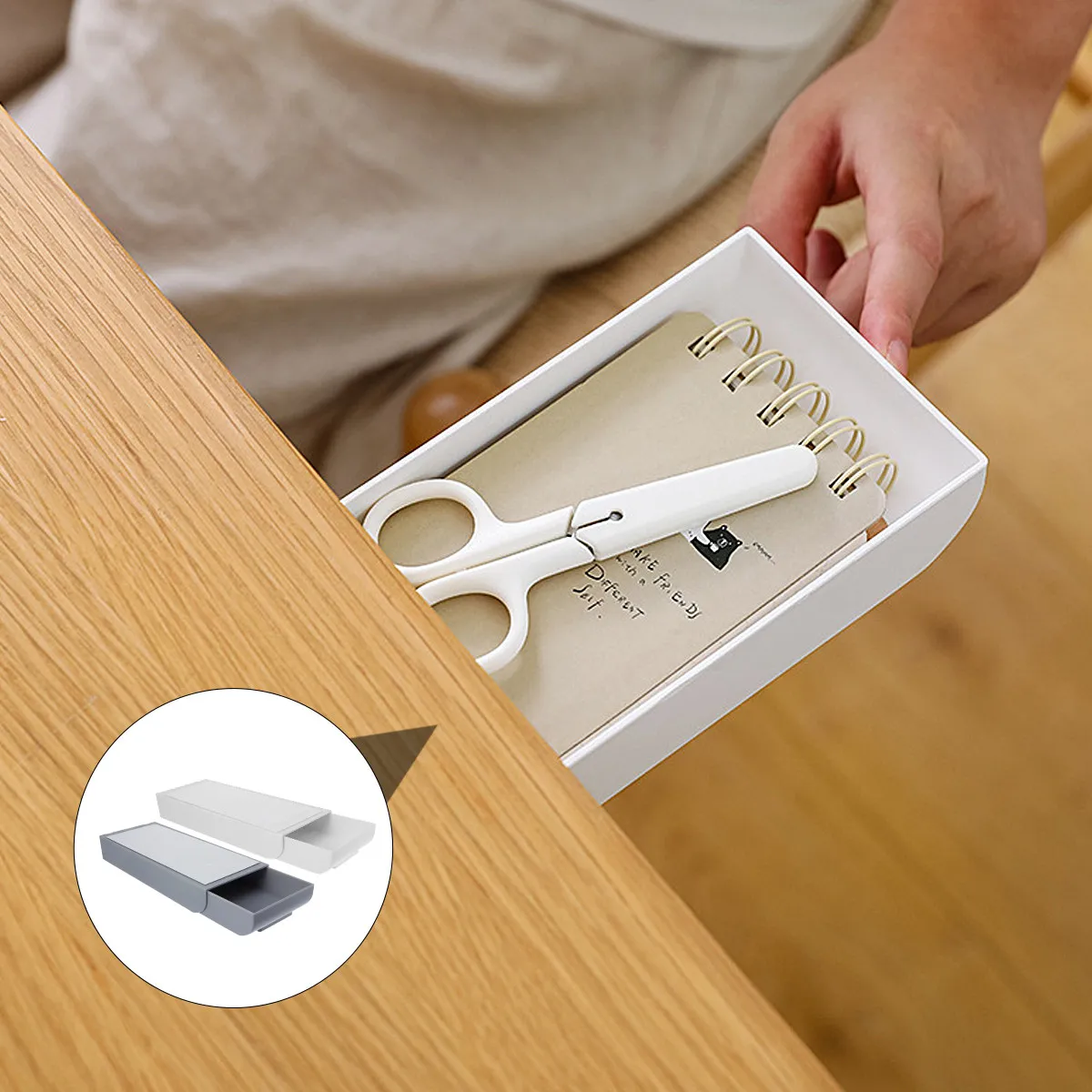 2Pcs Adhesive Pen Box Under Desk Drawer Design Stationery Organizer for Students Engineers Designers Under Table Drawer