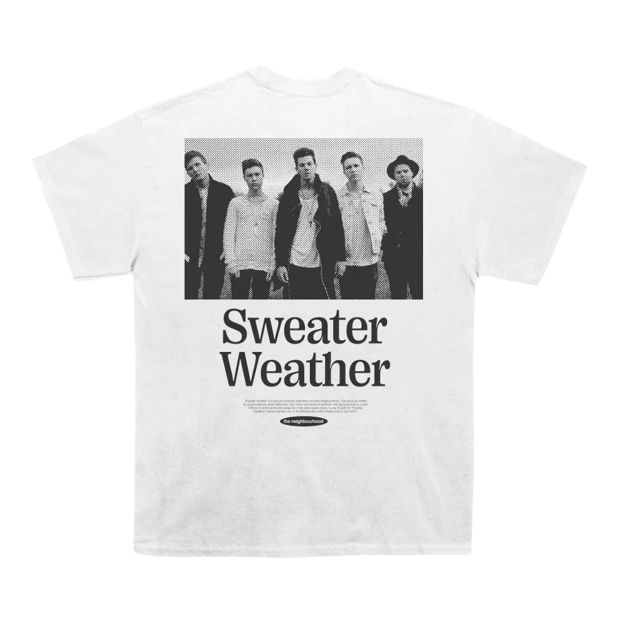 Camiseta masculina de algodão branco da The Neighborhood Band, estilo casual vintage streetwear