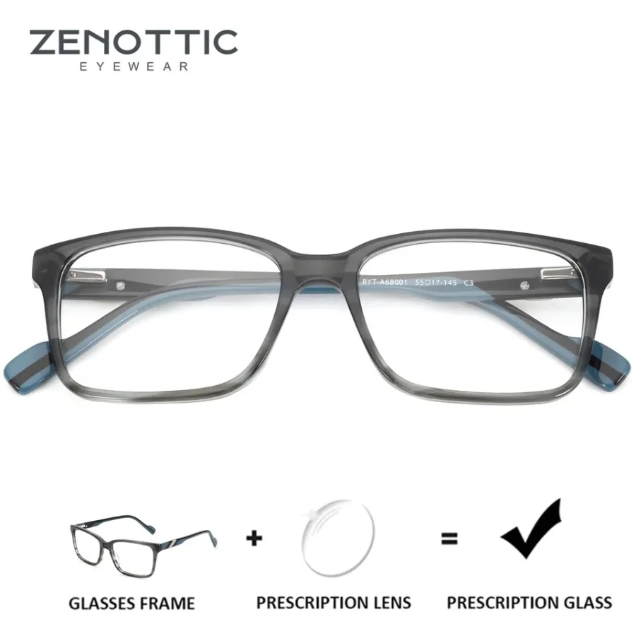 ZENOTTIC Stylish Acetate Rectangle Prescription Eyeglasses for Men Myopia Optical Glasses for Sight Photochromic Custom Lenses