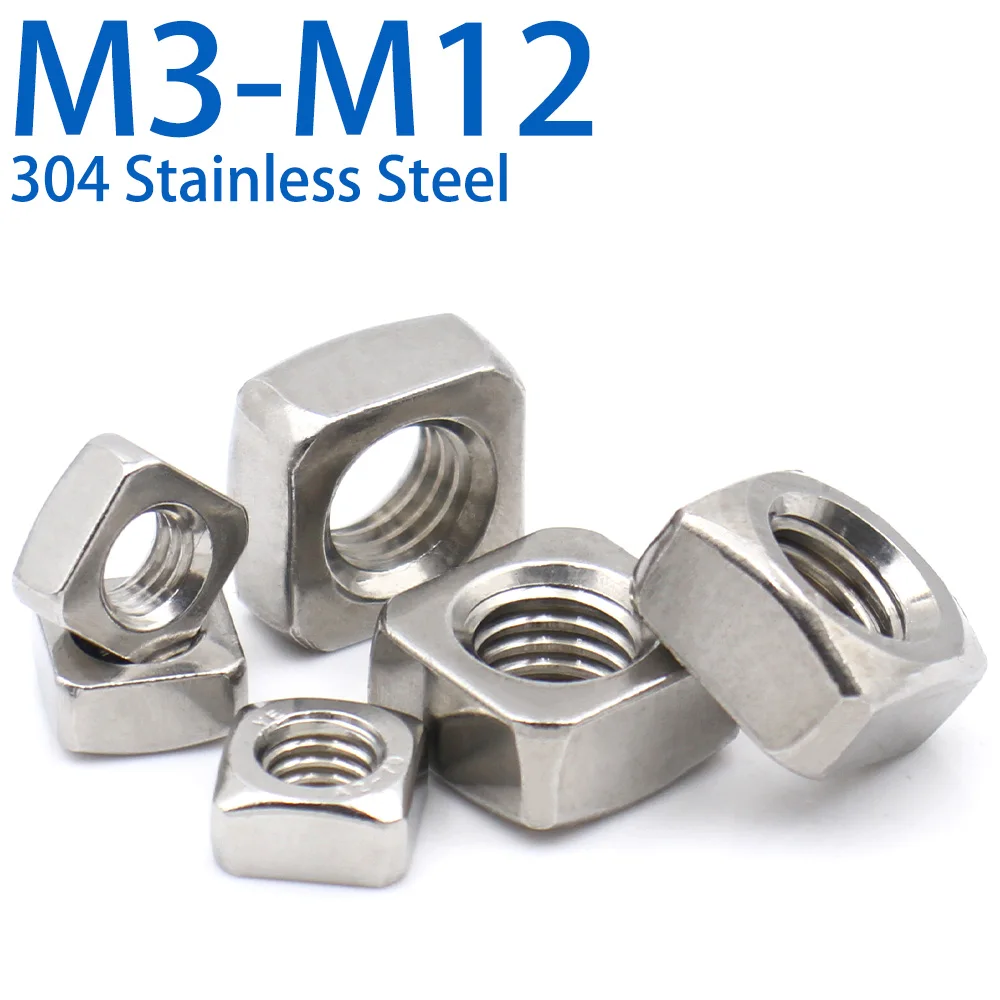 304 Stainless Steel DIN 557 Square Nuts Metric Thread Square Nut M3-M12