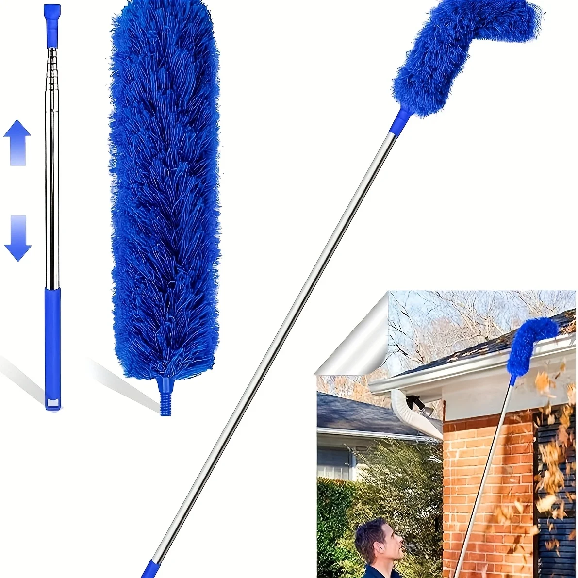 Telescopic Drain Cleaning Rod Ergonomic Handle Manual Tool For Removing Leaves Debris From Ground Gutter