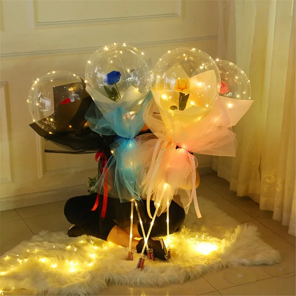 Light up Balloons Battery Operated Bobo Balloons with Artificial Flower and Lights for Birthday Party Wedding Valentines Day