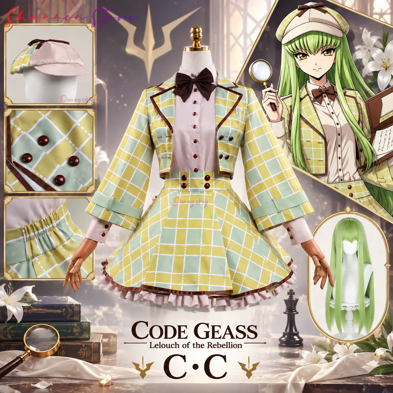 Detective Cosplay Costume Full Set Plaid Jacket Skirt Outfit With Bow Tie And Cap Anime Role Play Suit For Halloween Party