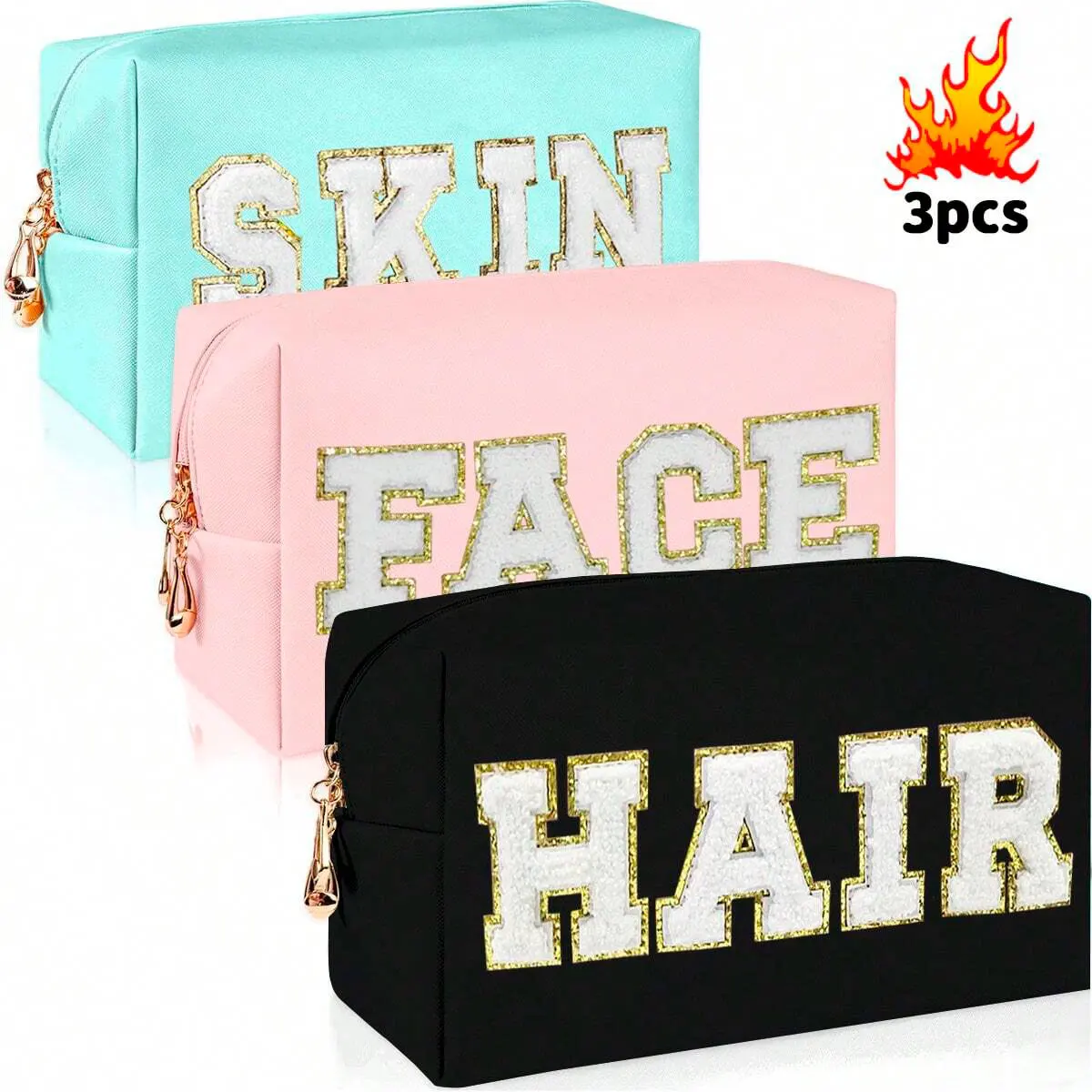 حقيبة مكياج بريبي للنساء - حقيبة أدوات الزينة المصنوعة من جلد البولي يوريثان المقاوم للماء مع حروف شانيل، منظم مستحضرات التجميل لأساسيات السفر/ليو