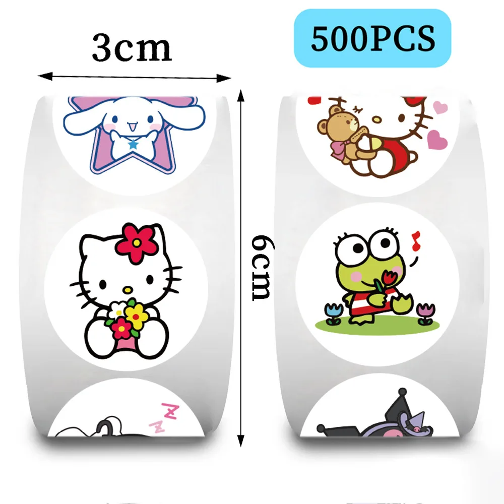 500pcs/Roll Sanrio Kitty Kuromi Melody Pochacco Stickers Creativity DIY PVC Laptop Decals Decoration Stiker Reward Gift Toys