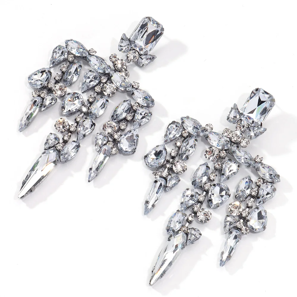 Exaggerated Personality Geometric Rhinestone Earrings Irregular High-end Fashion All-match Earrings for Women New Summer