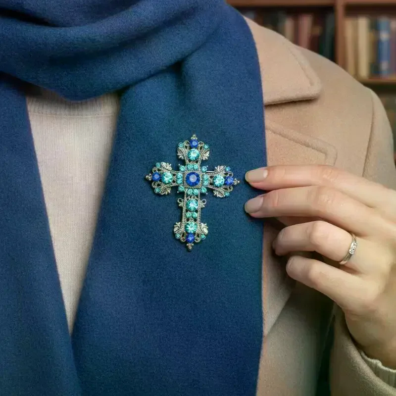 Trendy Rhinestones Cross Brooches for Women Unisex Creativity Pins Badges Office Party Backpack Gifts Jewelry Accessories