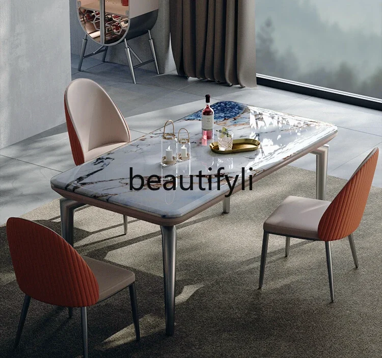 Natural marble dining table high-end light luxury rectangular dining table