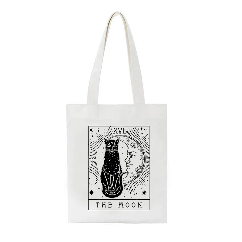 Women Shopper bag Black Cat The Moon Printed Shoulder Bags Kawaii Harajuku Casual Canvas Shopper Bag Punk handbag large capacity