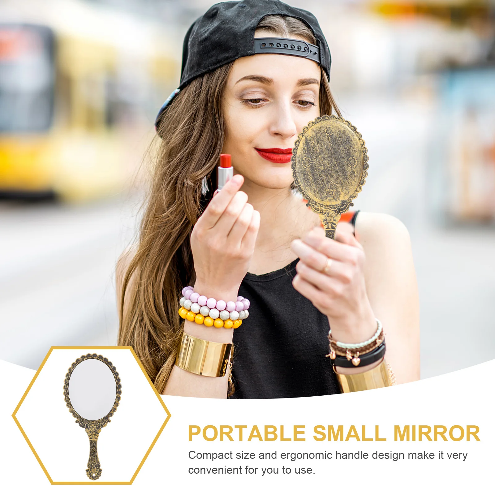 

2Pcs Elegant Vintage Makeup Mirror Handheld Portable Bathroom Vanity Accessory Bronze Anti Slip Handle