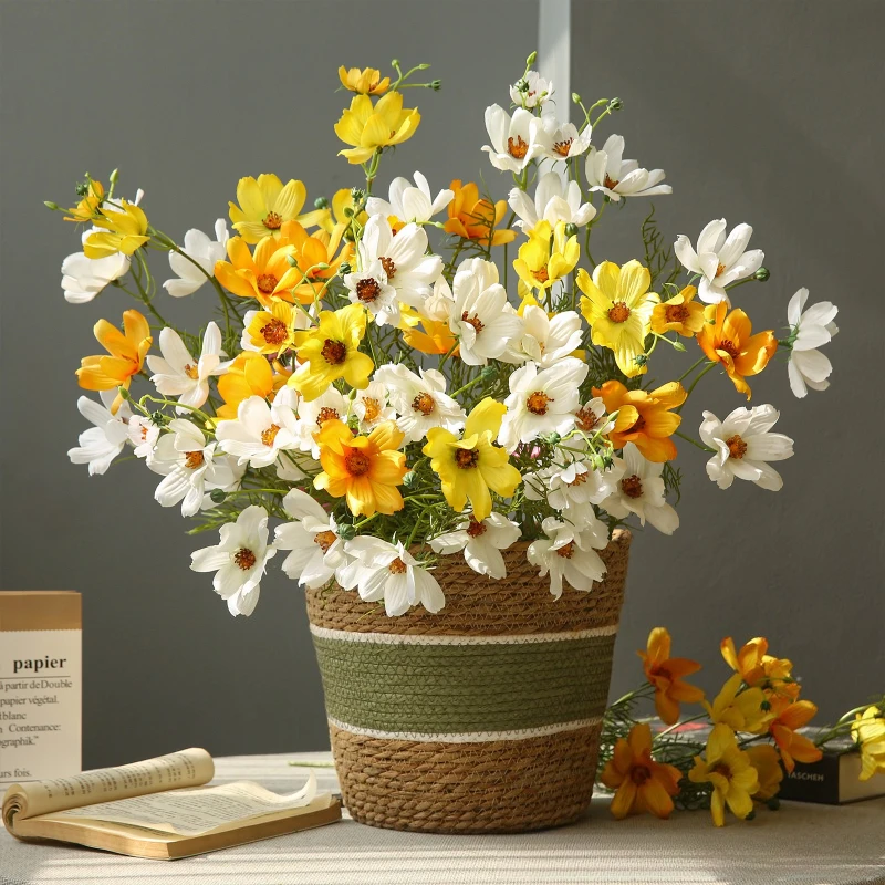 12 Piezas de Flores Artificiales de Coreopsis Rosa para Decoración de Auditorios, Simulación de Ramas de Coreopsis de 5 Cabezas, Flores Falsas de Seda