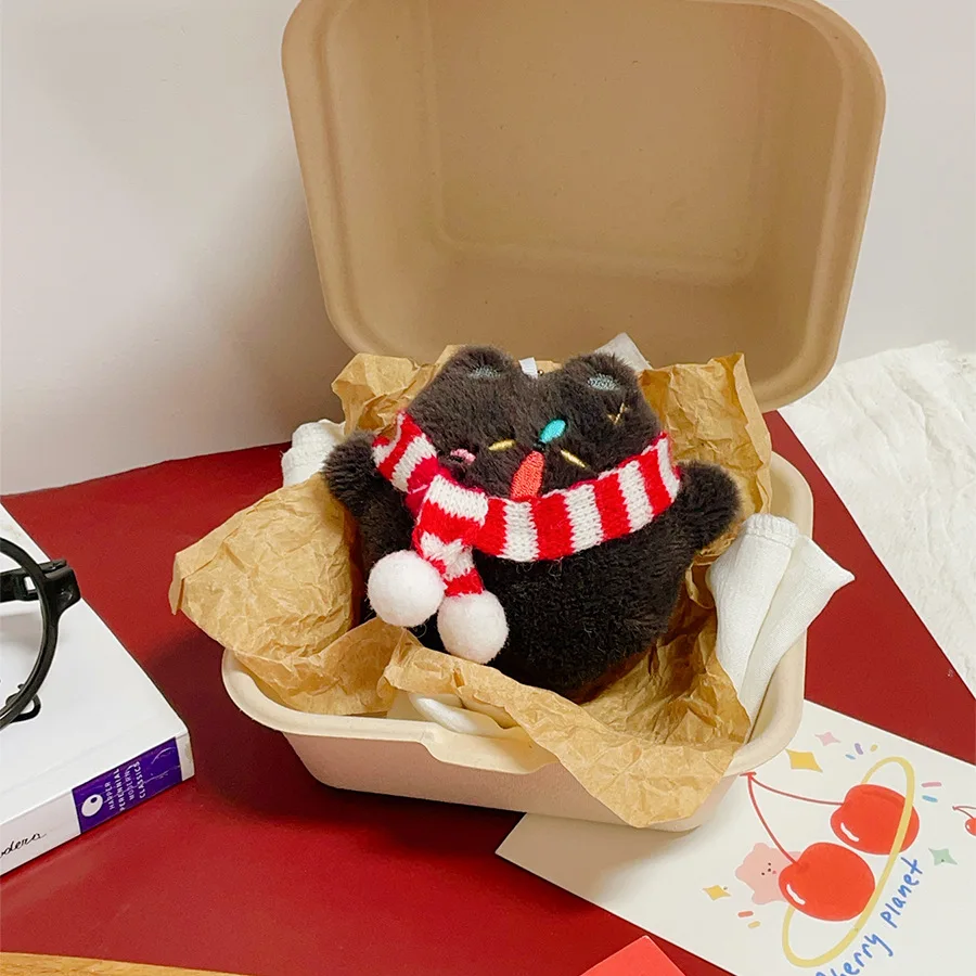 Original Cute Scarf Kitten Plush Doll Pendant Key Chain Winter Snot Cat Plush Doll Bag Decor Charm Keychain Birthday Small Gift