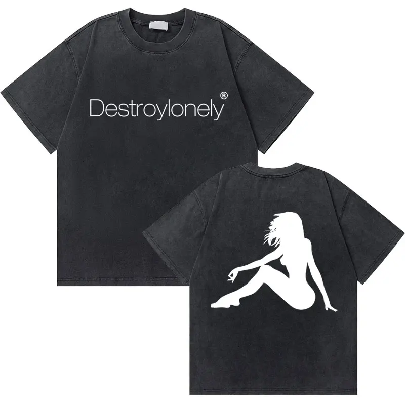 

Washed Vintage Rapper Destroy Lonely Double Sided Print T-shirts Men Casual Loose Oversized T Shirt Male Hip Hop Harajuku Tshirt