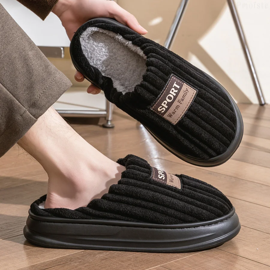 

House Slippers For Men Furry Cozy Memory Foam Round Toe Couple Shoes Warm Winter Soft Plush Slippers