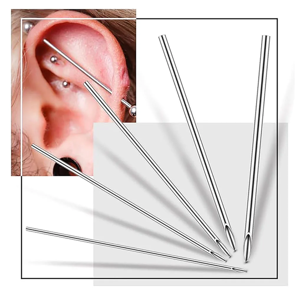 Piercing Needle Clamps Stainless Forceps Clamp Hollow Needle Piercing Kit Mixed Sizes for Ear Belly Tongue Tongue Body Tools