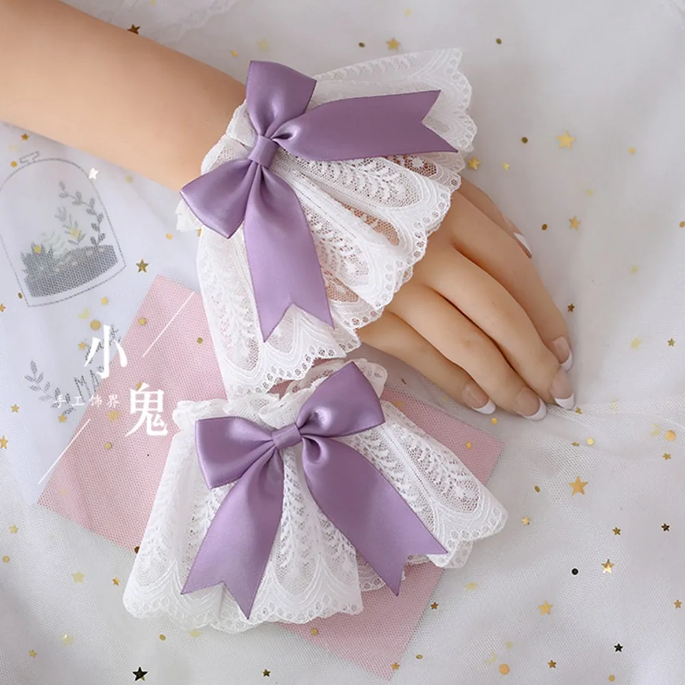 Sweet Lolita Hand Wrist Cuffs Multicolor Japanese Bowknot Lace Trim Maid Cosplay For Women Girls Party Vintage Hand Sleeve