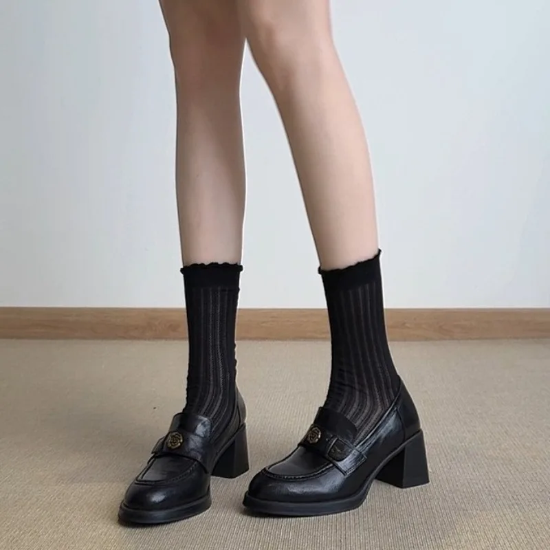 

Retro Womens Shoes Fashion Britain High Heels Loafers for Woman Exquisite Soft Leather Casual Shoes Designer Shoes Zapatos Mujer