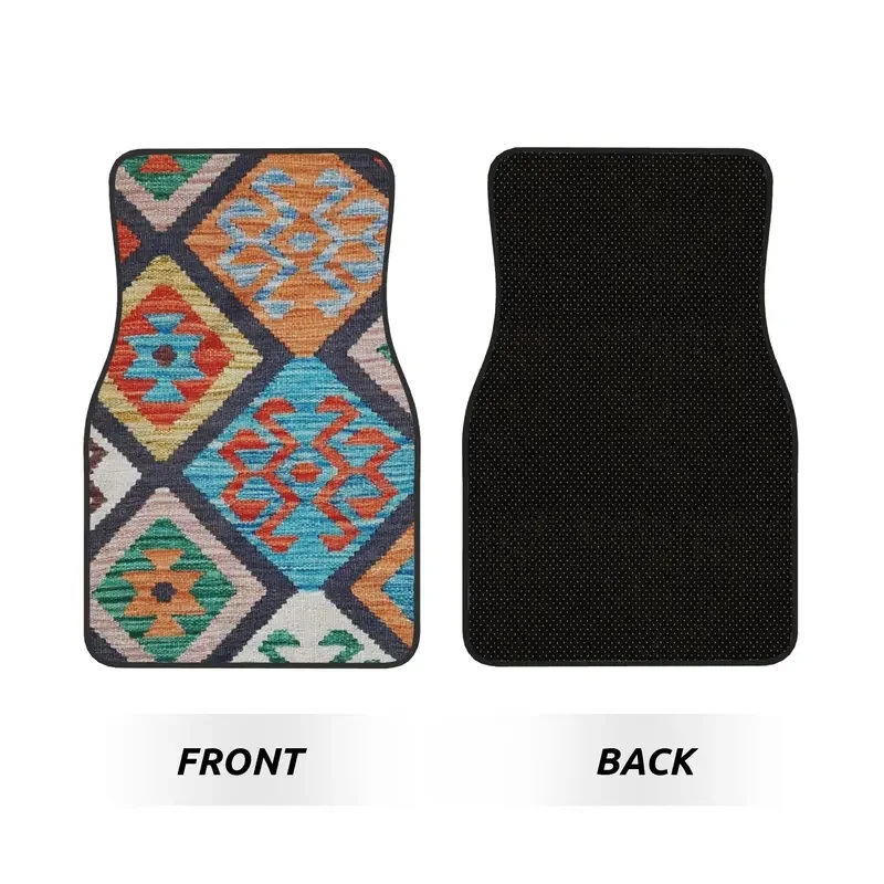 Car Floor Mats 4 Pcs Crystal Velvet Turkish Kilim Universal Front Rear Foot Mats Persian Tribal Bohemian Ethnic Art Pieces Auto