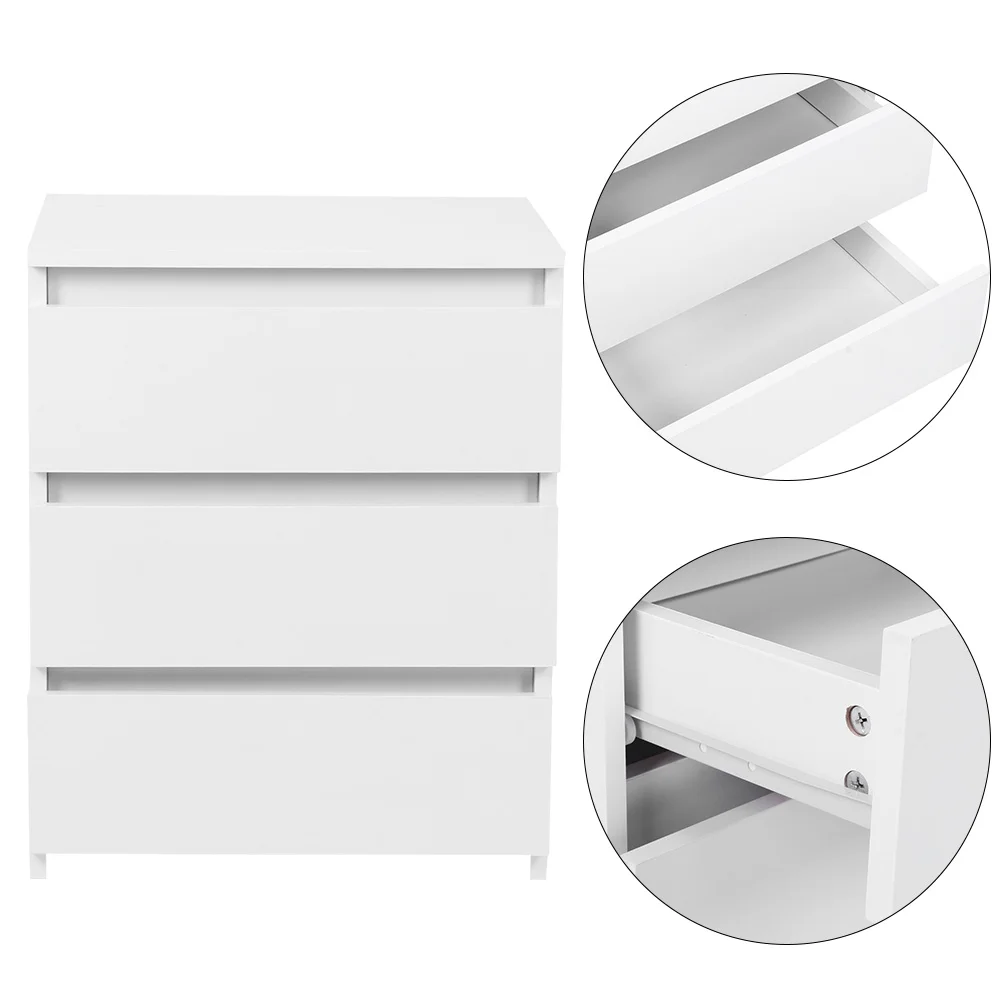 White Modern Bedside Table Cabinet Nightstand with 3 Storage Drawers Bedroom Furniture