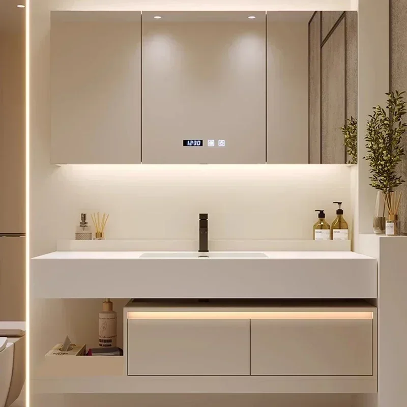 c13-Nordic Luxury Rock Plate Bathroom Cabinets Multifunction Fog Removal Vanity Smart Mirror Cabinets Furniture Arredo Bagno C