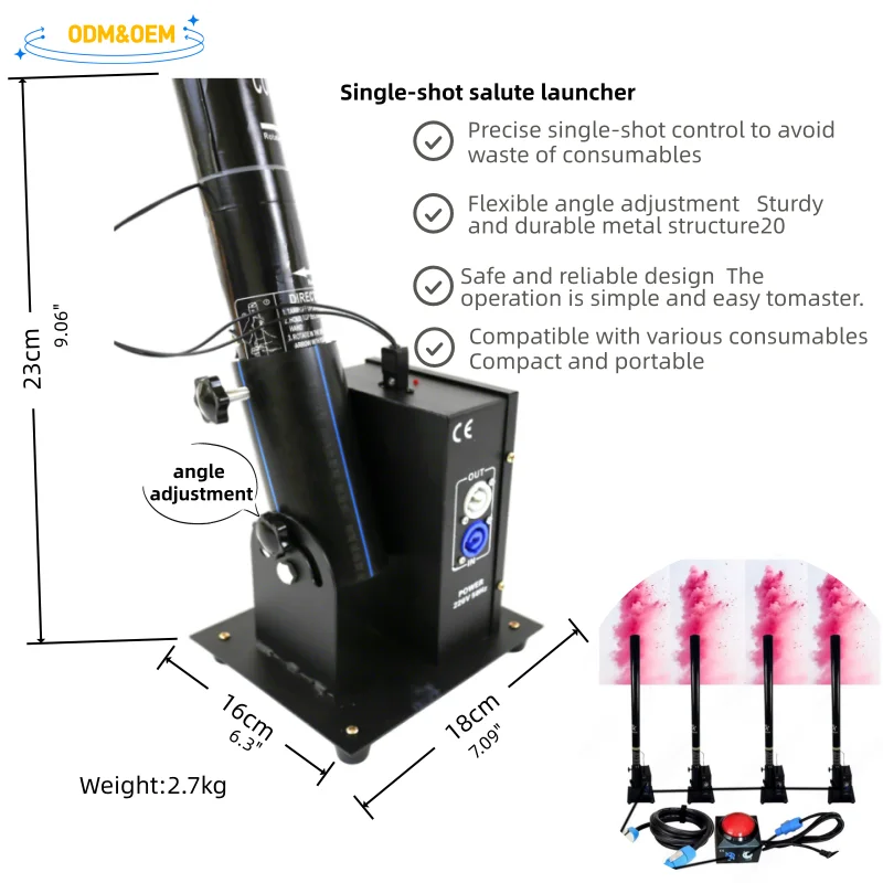 Single Shot CO2 Confetti Launcher Adjustable Angle for Nightclub & Live Shows