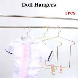 5PCS/Set Metal Doll Mini Hangers Doll Dress Clothes Hangers for Doll Miniature Dollhouse Furniture Decorations Doll Accessories