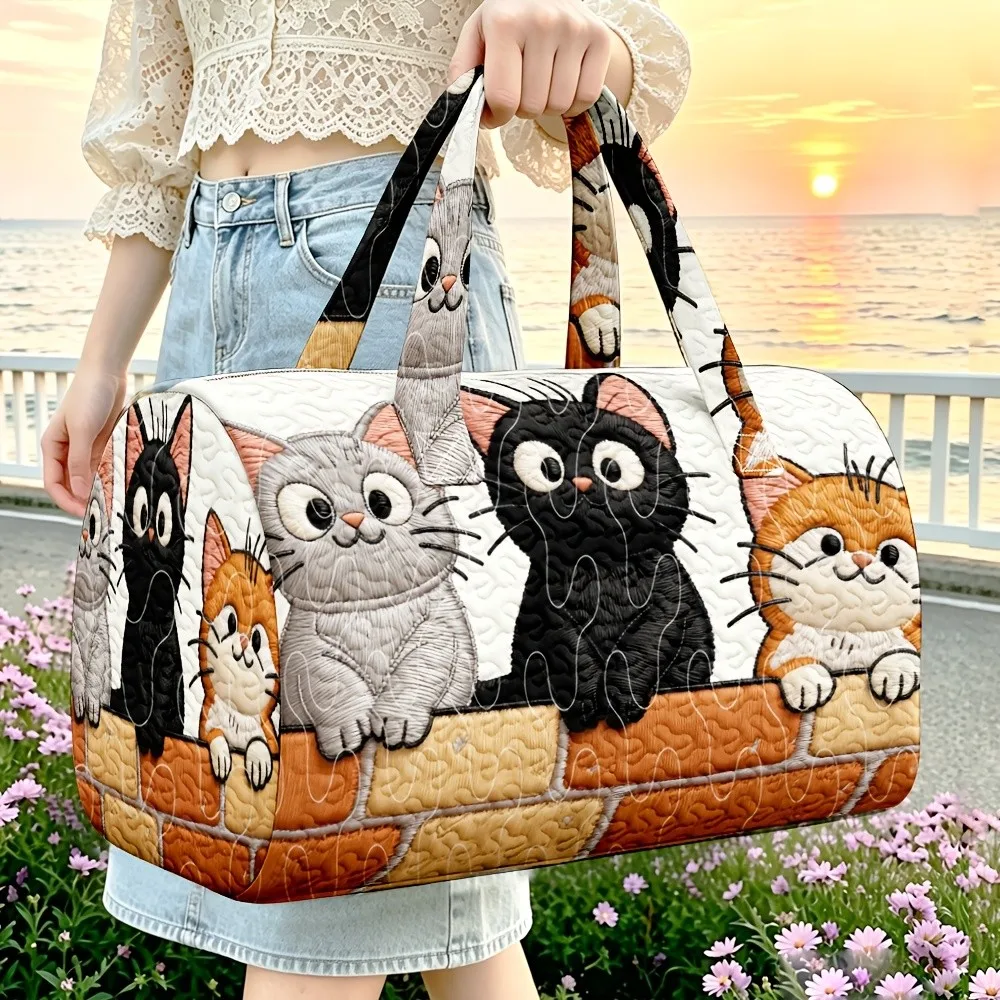 Women's cute multi cat printed luggagg large capacity quilted handbag outdoor daily fitness and vacation travel handbag