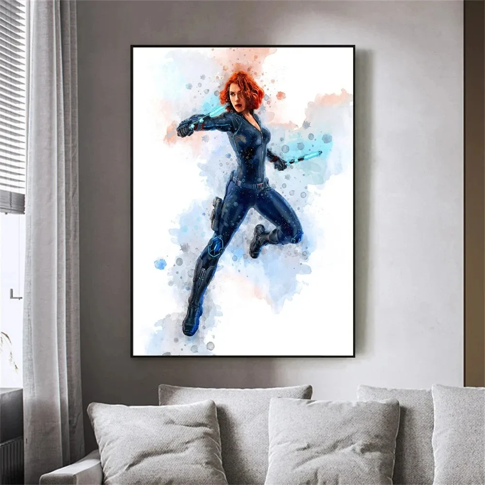 Miniso Disney Superhero Poster Female Hero Picture Black Widow Scarlet Witch Watercolor Wall Art Children Canvas Room Decor Gift