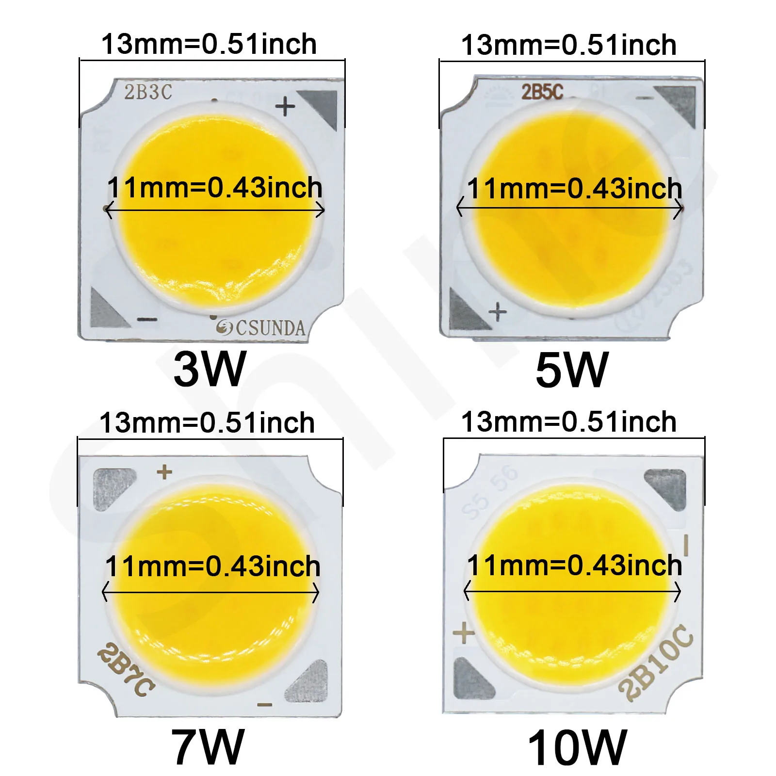 LED Source Chip, SMD COB Light Bulb, Diodo LED, Lâmpada, Spotlight, Downlight, DIY, 3W, 5W, 7W, 10W, 13mm, 20mm, 24 milímetros, 10 PCes