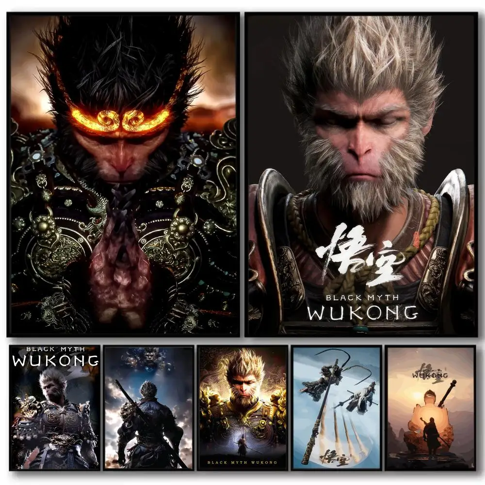 Classic Game Black Myth W_Wukong Poster Decorative Stickers Wall Art Mural Photo Design for Home Living Room Hallway Decoration