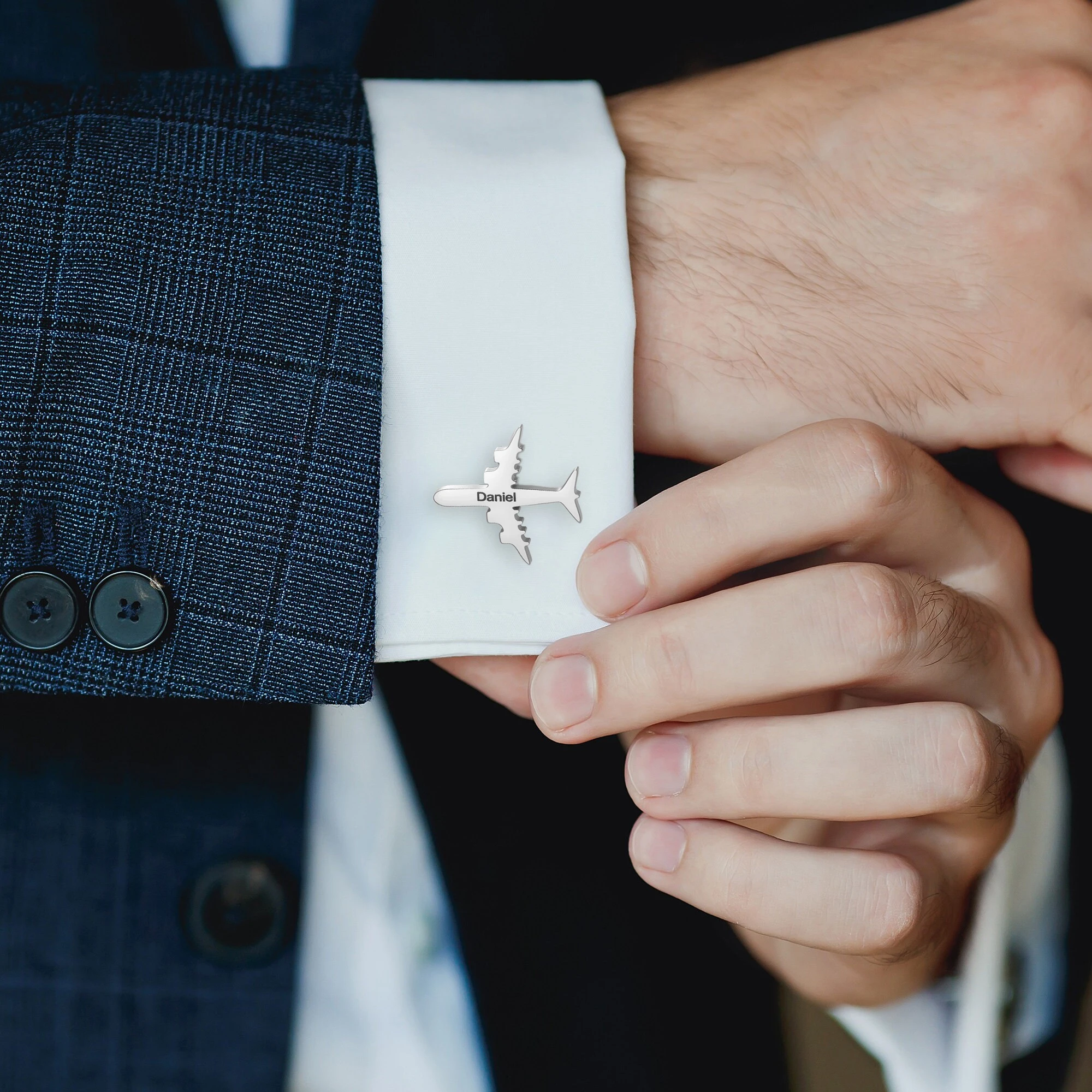 

Custom Airplane Shaped Cufflinks Engraved Exclusive Names Suitable Lightweight Texture Formal Wear Embellished Business Attire