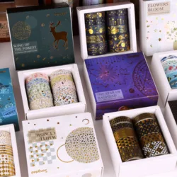10pcs Floating Series Washi Tapes Set Gold Stamping Adhesive Masking Tape Diary Decoration Stickers A7562