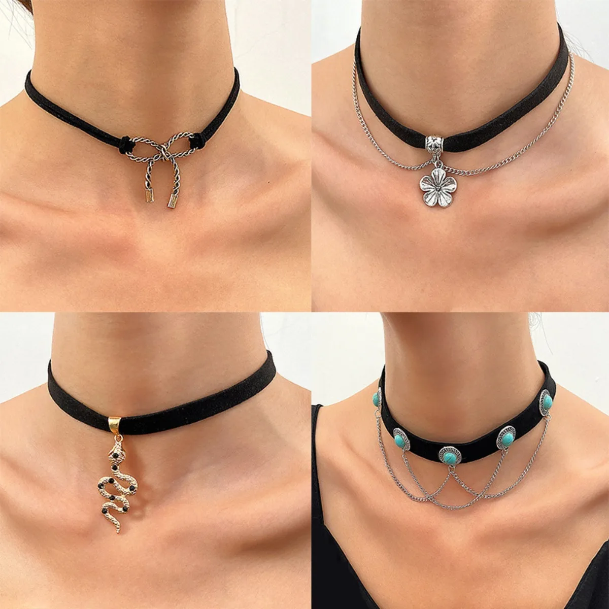 Retro Snake Necklace for Women Animal Choker Adjustable Bouncy Necklaces Neck Chain Pendant Jewelry Чокер