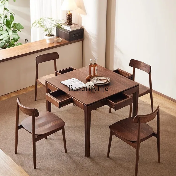 طاولة طعام من الخشب الصلب من خشب الجوز الأسود في أمريكا الشمالية، طاولة مربعة لبطاقة الشطرنج المنزلية الصغيرة