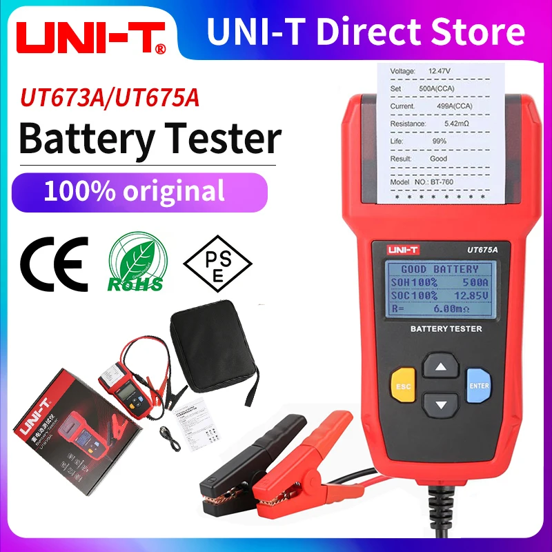 UNI-T Tester akumulatora samochodowego UT673A UT675A 12V 24V DC Tester obciążenia Miernik pojemności Kontroler akumulatora Obwód ładowania Test rozruchu