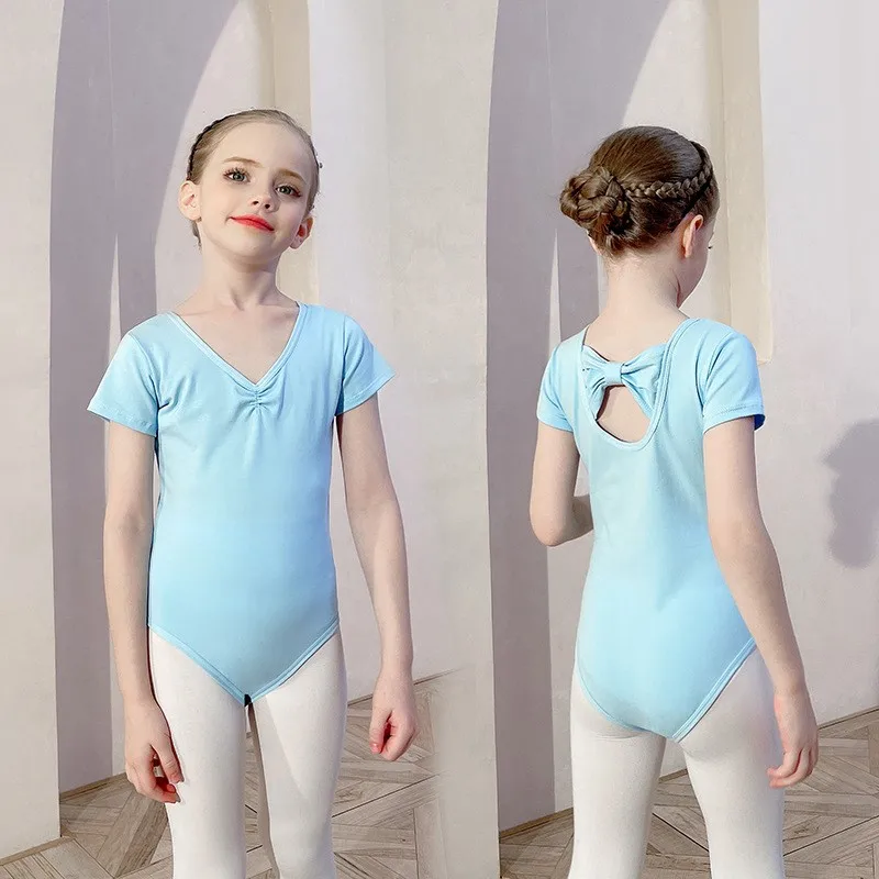 Hot Sale High Quality Fast Delivery Kids Girls Children Cute Short Sleeve Cotton Pink Black Ballet Dance Wear Leotards