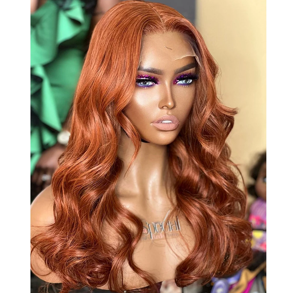 AIMEYA Ginger Synthetic Lace Wigs for Black Women Natural Hairline Synthetic Lace Frontal Wig Heat Resistant Fiber Orange Wigs