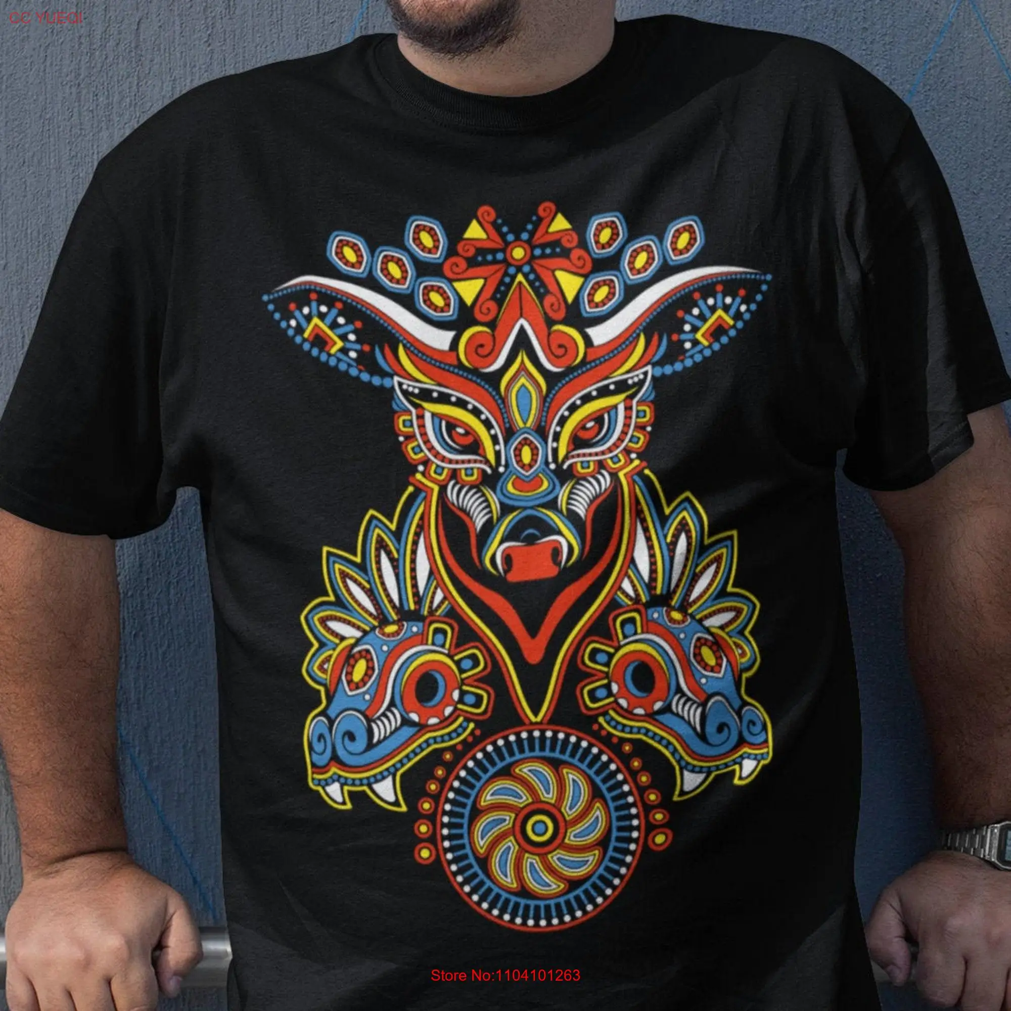 Deer T Shirt aztec art print mexican mexico shirts mens men artesanias mexicanas long or short sleeves