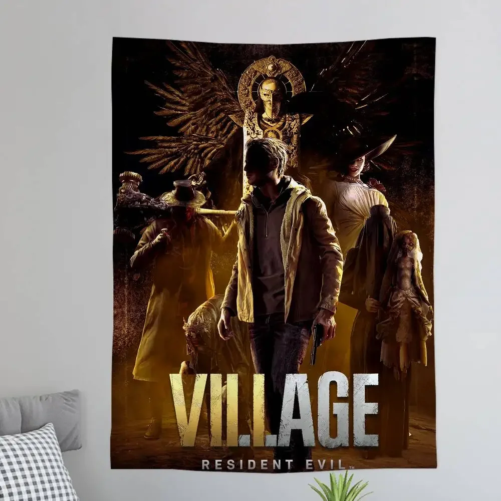 Resident-Evil 8 Village Anime Tapestry Hippie Flower Wall Carpets Dorm Decor Cheap Hippie Wall Hanging