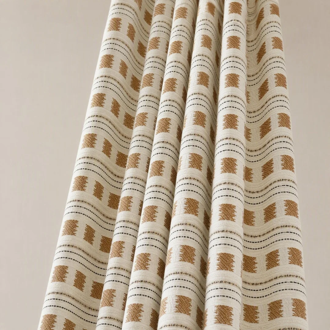 Vintage Farmhouse Linen Curtains,Boho Geometric Woven Stripe,Semi Sheer Light Filtering Drapes for Living Room,Bedroom
